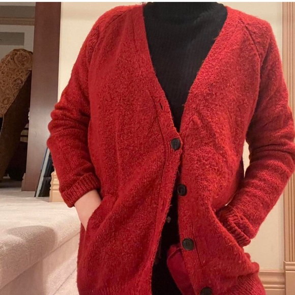 Forever 21 red burgundy fuzzy cardigan - Picture 3 of 4